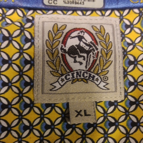 Cinch Yellow and Blue Casual Button Down Shirt - Picture 8 of 9